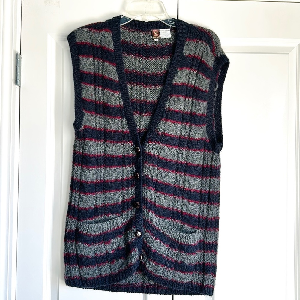 Vintage Anne Klein Sweater Vest Wool Alpaca Camel fits S/M 5 Buttons 2 Pockets
